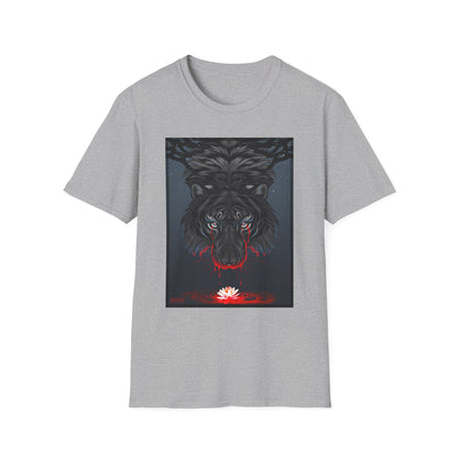 Black Tiger Illustration T-Shirt | Dark Forest, Red Moon