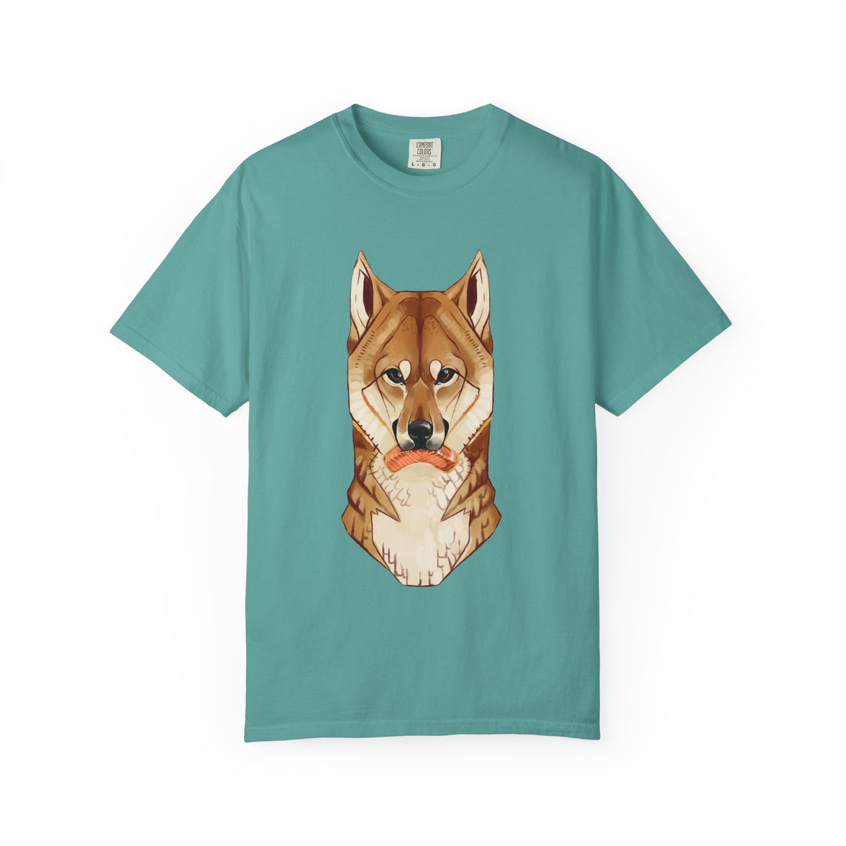 Shiba Inu T-Shirt | Cute Dog Shirt | Shiba Inu Lover Gift | Dog Lover Tee | Japanese Dog Art with Slice of Salmon