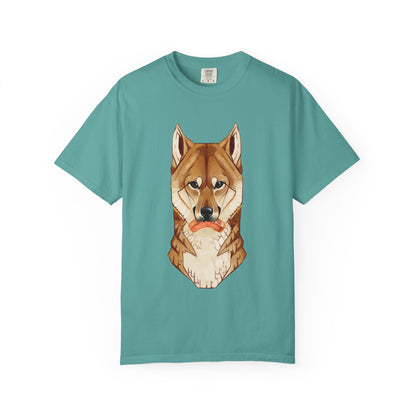 Shiba Inu T-Shirt | Cute Dog Shirt | Shiba Inu Lover Gift | Dog Lover Tee | Japanese Dog Art with Slice of Salmon