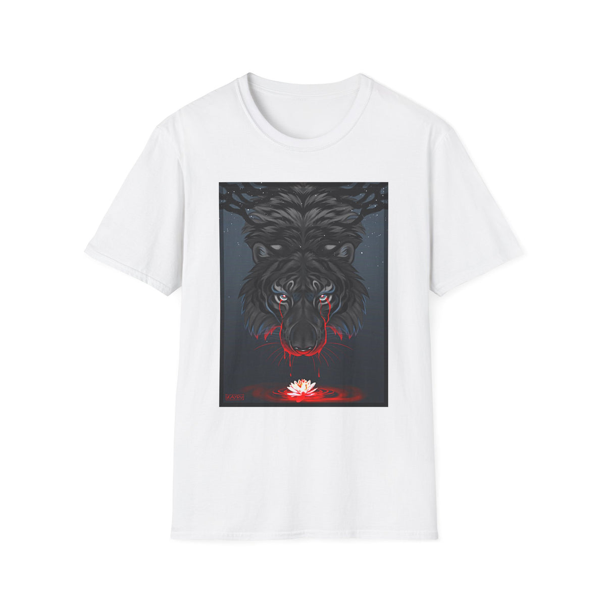 Black Tiger Illustration T-Shirt | Dark Forest, Red Moon