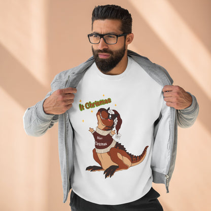 Carnotaurus Wearing Santa Hat Crewneck Sweatshirt | Christmas Dinosaur Holiday Sweater