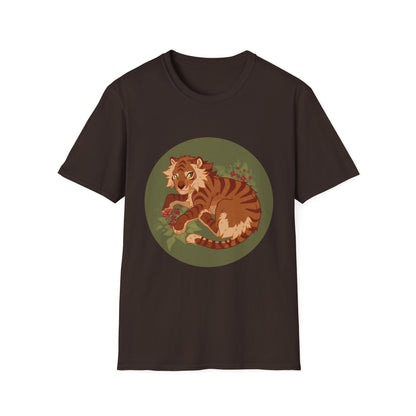Playful Smilodon Sabertooh Tiger Illustration T-Shirt | Cute Cartoon Saber Cat Tiger Tee