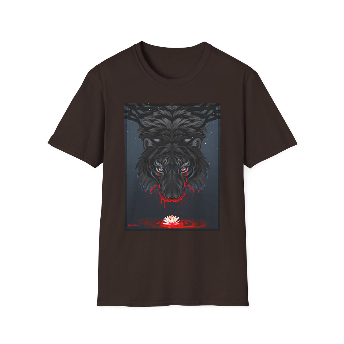 Black Tiger Illustration T-Shirt | Dark Forest, Red Moon