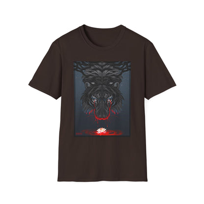 Black Tiger Illustration T-Shirt | Dark Forest, Red Moon