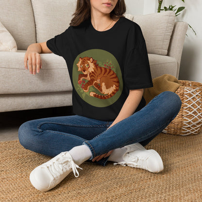 Playful Smilodon Sabertooh Tiger Illustration T-Shirt | Cute Cartoon Saber Cat Tiger Tee