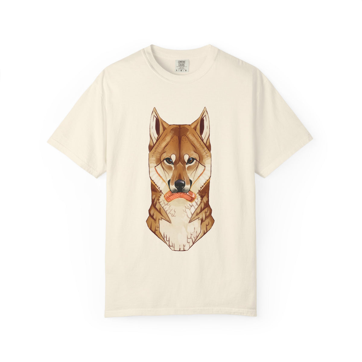 Shiba Inu T-Shirt | Cute Dog Shirt | Shiba Inu Lover Gift | Dog Lover Tee | Japanese Dog Art with Slice of Salmon