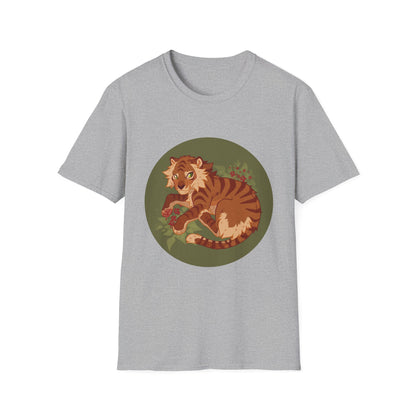 Playful Smilodon Sabertooh Tiger Illustration T-Shirt | Cute Cartoon Saber Cat Tiger Tee