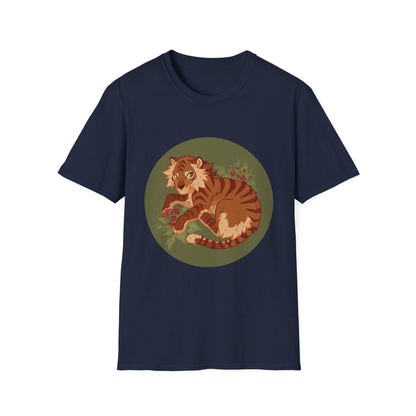 Playful Smilodon Sabertooh Tiger Illustration T-Shirt | Cute Cartoon Saber Cat Tiger Tee