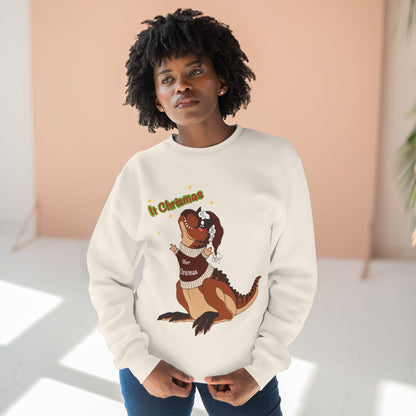 Carnotaurus Wearing Santa Hat Crewneck Sweatshirt | Christmas Dinosaur Holiday Sweater
